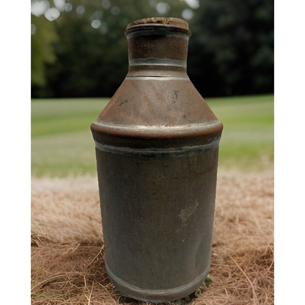 Antique early 1900’s metal milk can original wooden stopper farmhouse rustic 17” - Picture 2 of 16